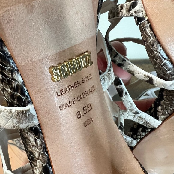 Schutz Juliana Caged Sandals 8.5 Leather Snake Open Toe Ankle Stiletto Heels - Picture 10 of 10